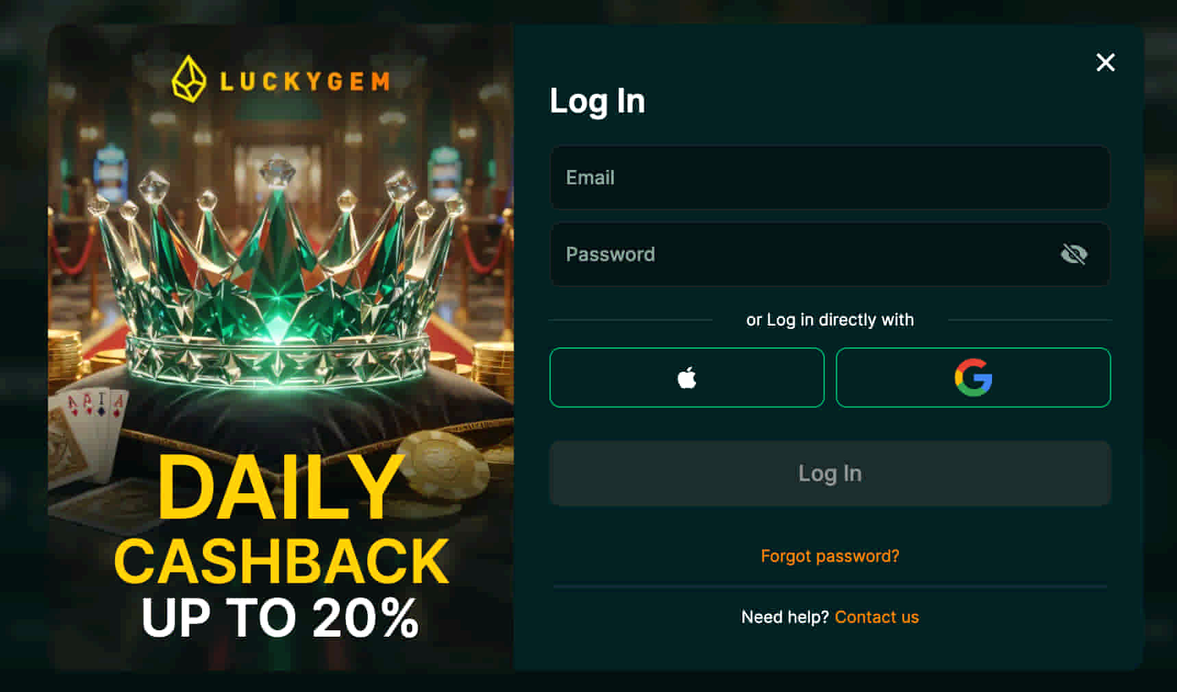 Inscription et Connexion sur Luckygem Casino